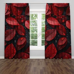 Kırmızı Yaprak Su Damlacıkları Digital curtain 3d print Çift Kanat 280x280 cm