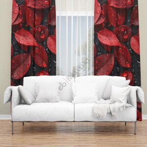 Kırmızı Yaprak Su Damlacıkları Digital curtain 3d print Çift Kanat 280x280 cm