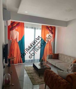 Renkli Desen Dijital Baskılı Fon Perde Tek Kanat 140x270 cm