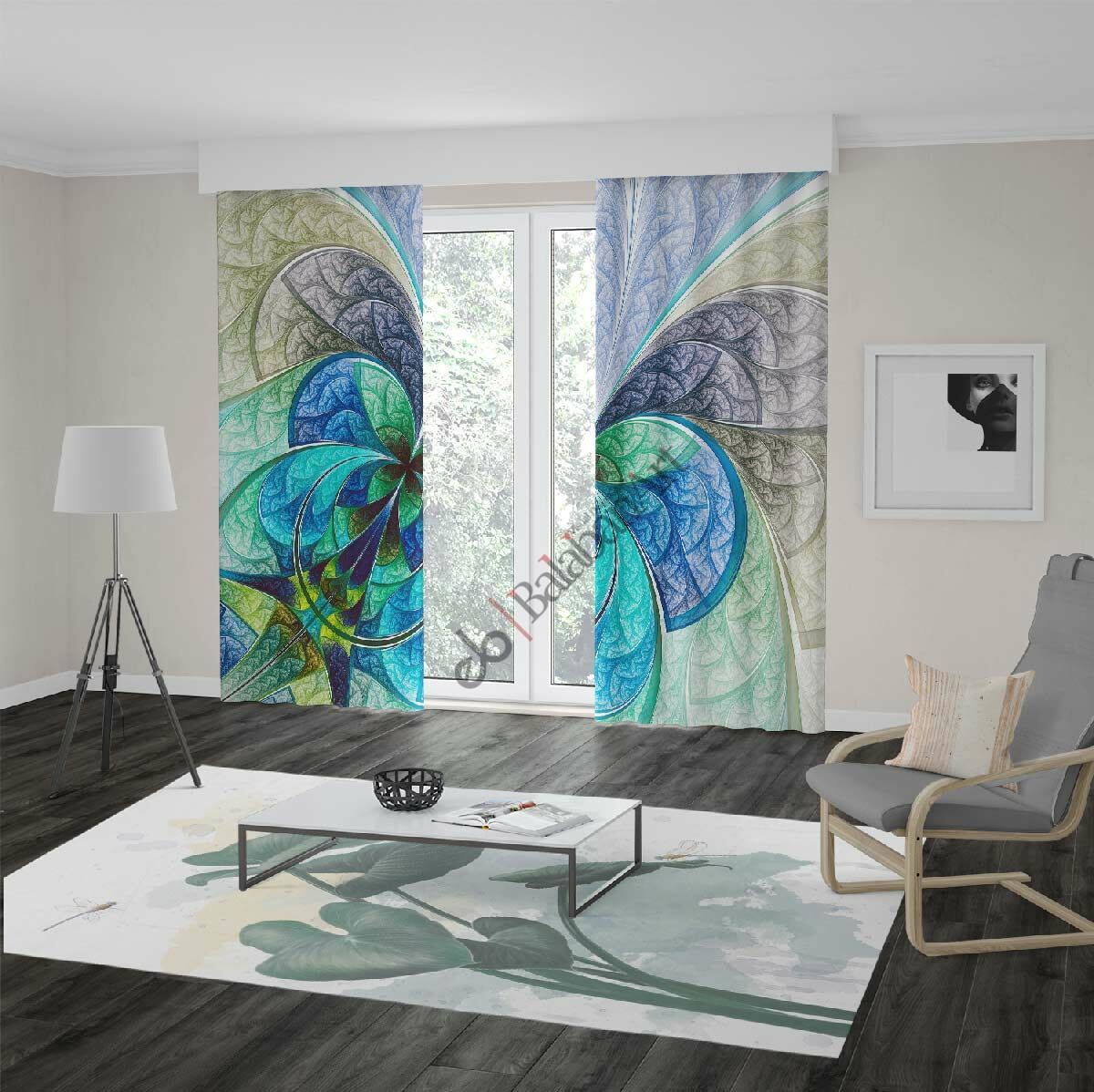 Renkli Desen Dijital Baskılı Fon Perde Çift Kanat 280x240 cm