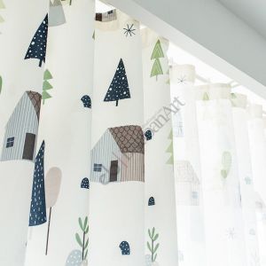 Kırmızı Mantarlı Ev Fon Perde