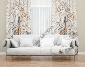 Nü Kadın Dekoratif Dijital Baskılı Fon Perde Çift Kanat 280x250 cm