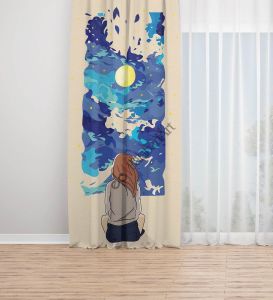 Güneşe Bakan Kız dijital baskılı fon perde Tek Kanat 140x280 cm