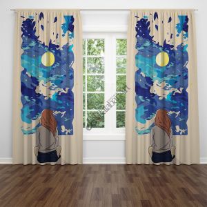 Güneşe Bakan Kız dijital baskılı fon perde Çift Kanat 280x240 cm