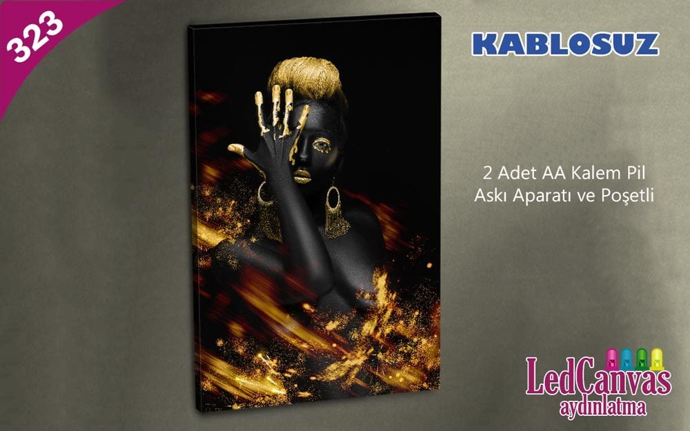 Zenci Kadın Led Işıklı Kanvas Tablo