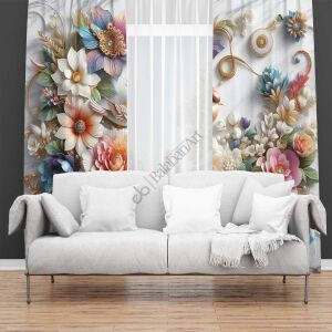 Kuş Çiçek Desenli Dijital Baskılı Fon Perde Tek Kanat Çift Kanat 280x260 cm