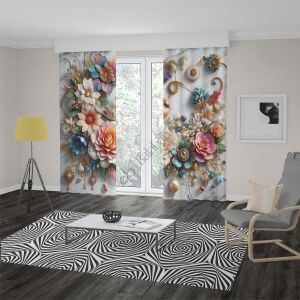 Kuş Çiçek Desenli Dijital Baskılı Fon Perde Tek Kanat Çift Kanat 280x260 cm