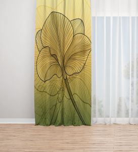 Çizgili Yaprak Dijital Baskılı Fon Perde Tek Kanat 140x280 cm