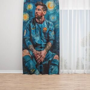 Lionel Messi FC Barcelona Digital Print Curtain Fon Perde Tek Kanat 140x260 cm