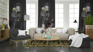Saçları Çiçekli Zenci Kadın Dijital Baskılı Fon Perde Tek Kanat 140x240 cm