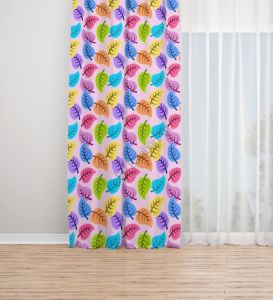 Renkli Yapraklar Dijital Baskılı Fon Perde Tek Kanat 140x280 cm