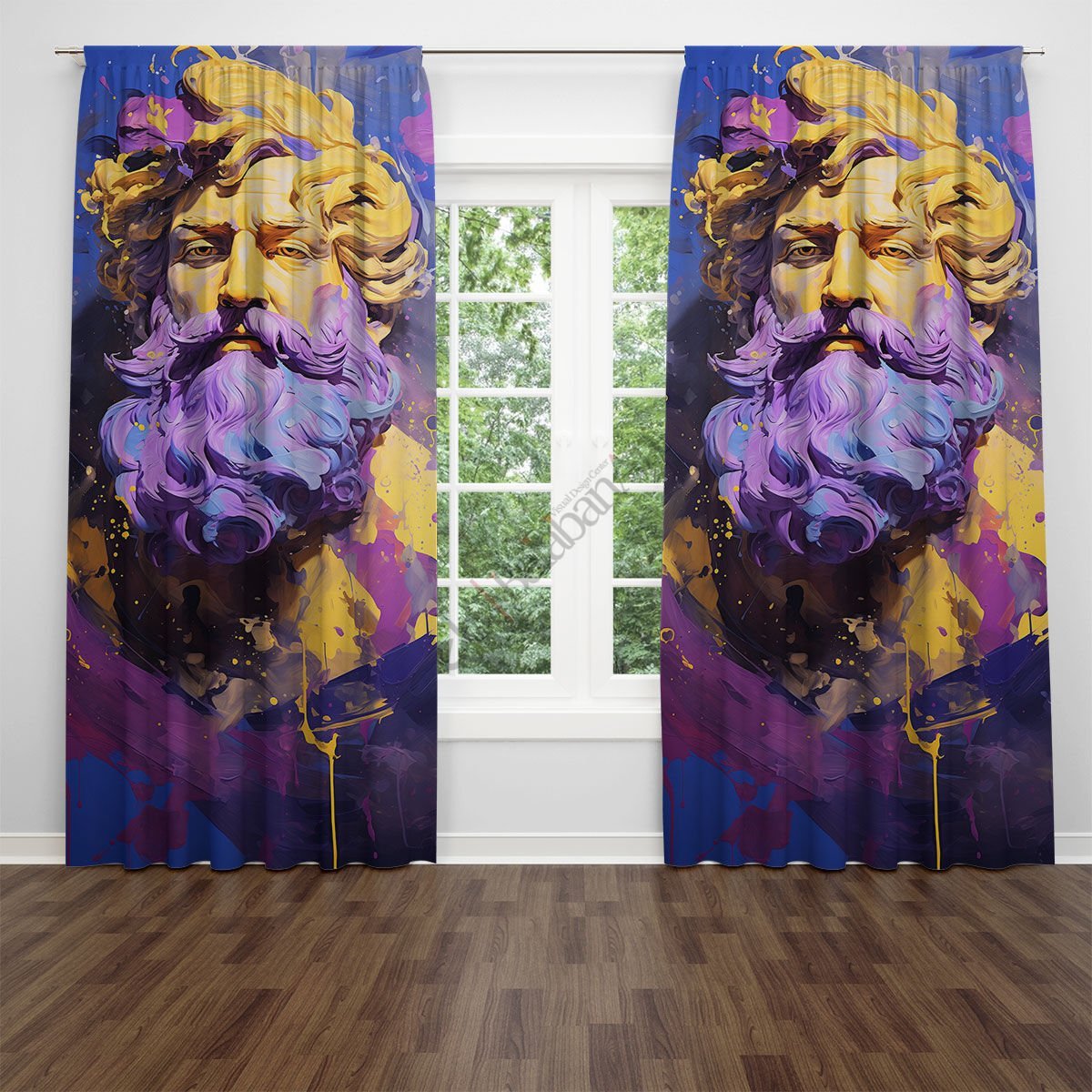 Yunan Tanrısı Zeus Dijital Baskılı Fon Perde