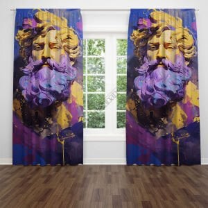 Yunan Tanrısı Zeus Dijital Baskılı Fon Perde