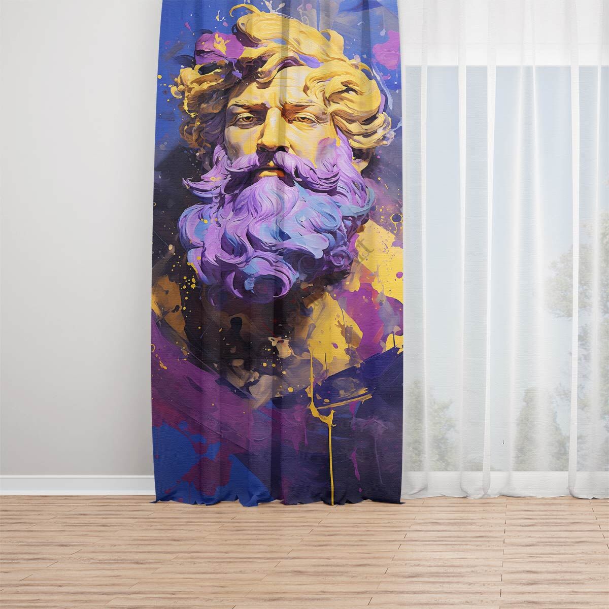 Yunan Tanrısı Zeus Dijital Baskılı Fon Perde Tek Kanat 140x240 cm