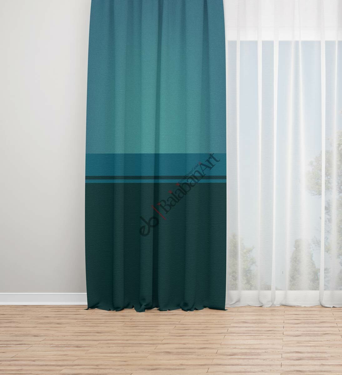 Turkuaz Renkler Dijital Baskılı Fon Perde Tek Kanat 140x240 cm