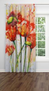 Sulu Boya Gelincik  Fon Perde Tek Kanat 140x260 cm