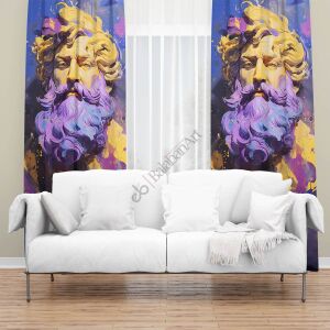 Yunan Tanrısı Zeus Dijital Baskılı Fon Perde Çift Kanat 280x260 cm