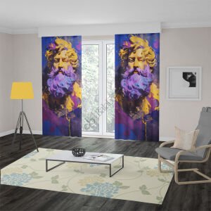 Yunan Tanrısı Zeus Dijital Baskılı Fon Perde Çift Kanat 280x260 cm