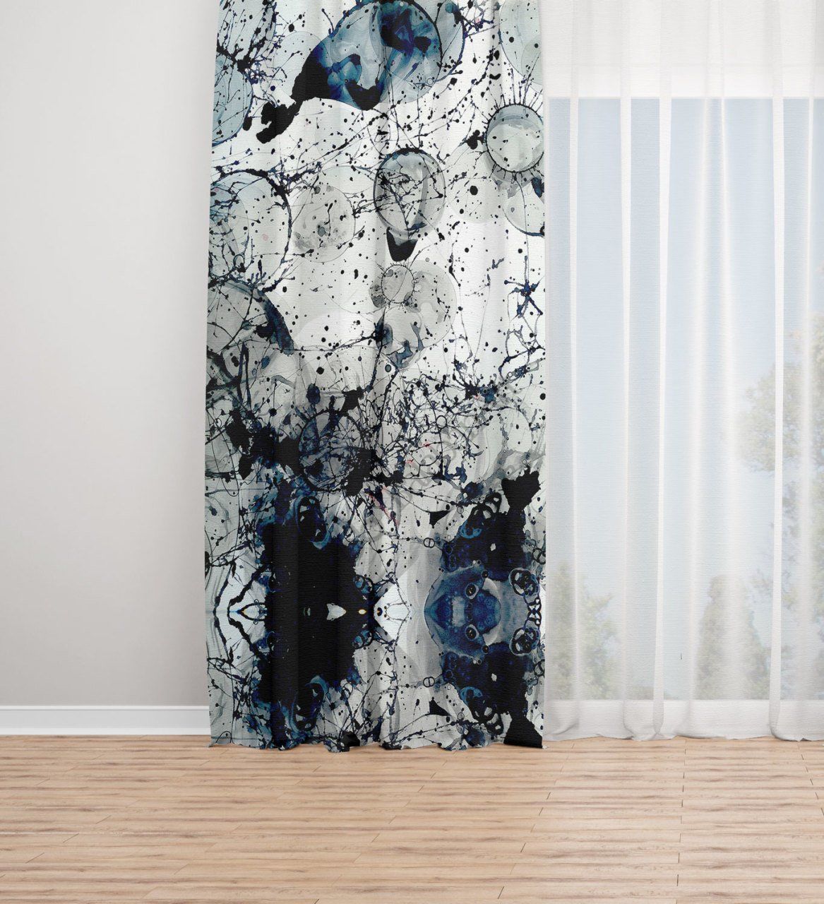 Suluboya Desen Dijital Baskılı Fon Perde Tek Kanat 140x260 cm