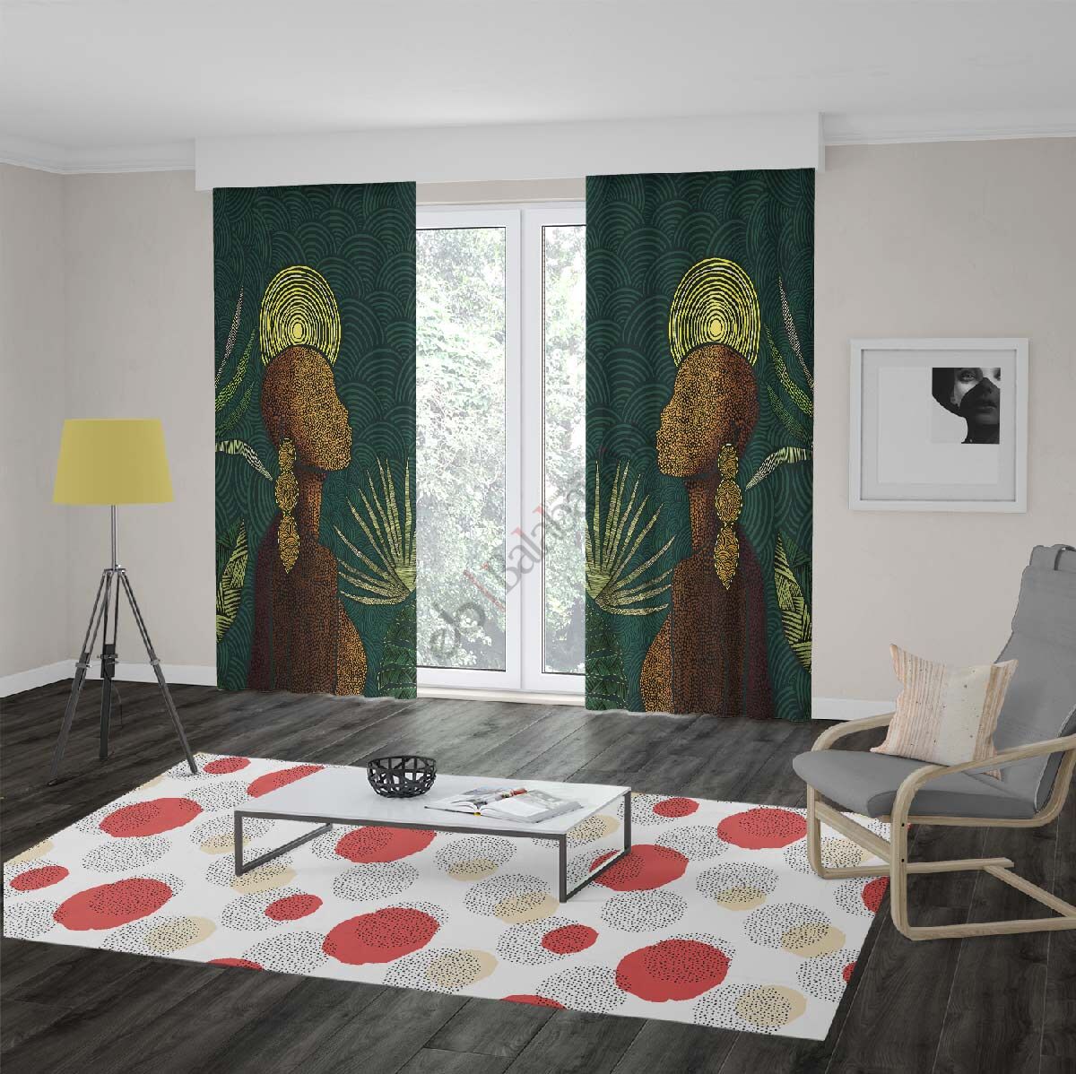 Sanatsal Zenci Siyahi Kadın Dijital Baskılı Fon Perde