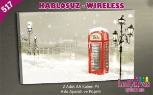 Telefon Kulübesi ve Kar Manzaralı Işıklı Tablo