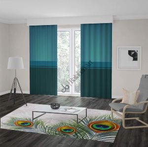 Turkuaz Renkler Dijital Baskılı Fon Perde Çift Kanat 280x250 cm