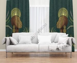 Sanatsal Zenci Siyahi Kadın Dijital Baskılı Fon Perde Çift Kanat 280x250 cm