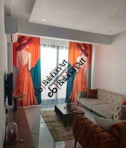 Yaprak ve Yusufcuk Desenli Dijital Baskılı Fon Perde Tek Kanat 140x270 cm