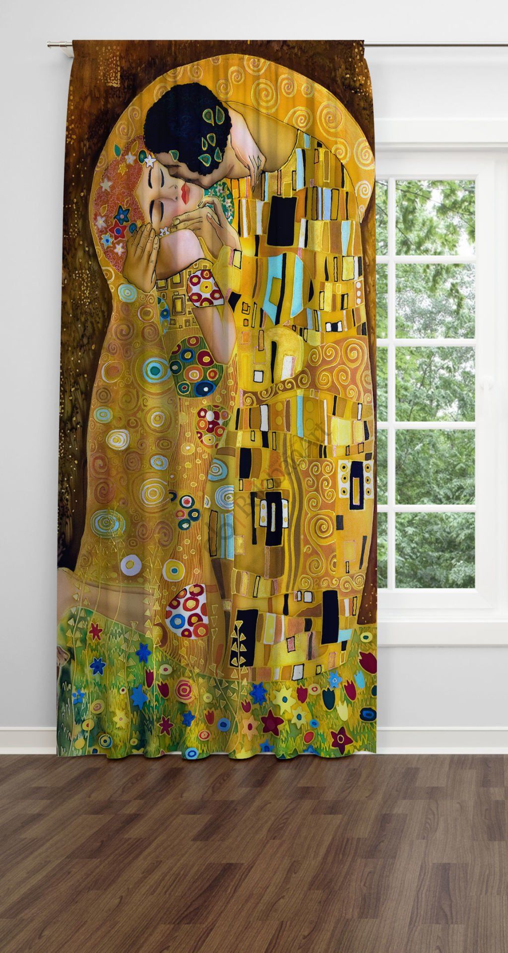 Gustav Klimt Öpücük Tek Kanat Fon Perde Tek Kanat 140x250 cm