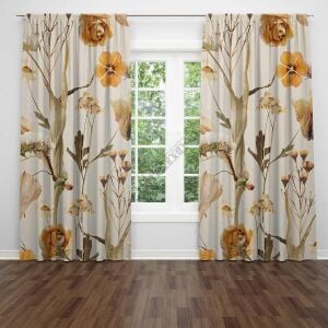 Sonbahar Ağaç yapraklar Dijital Baskılı Fon Perde