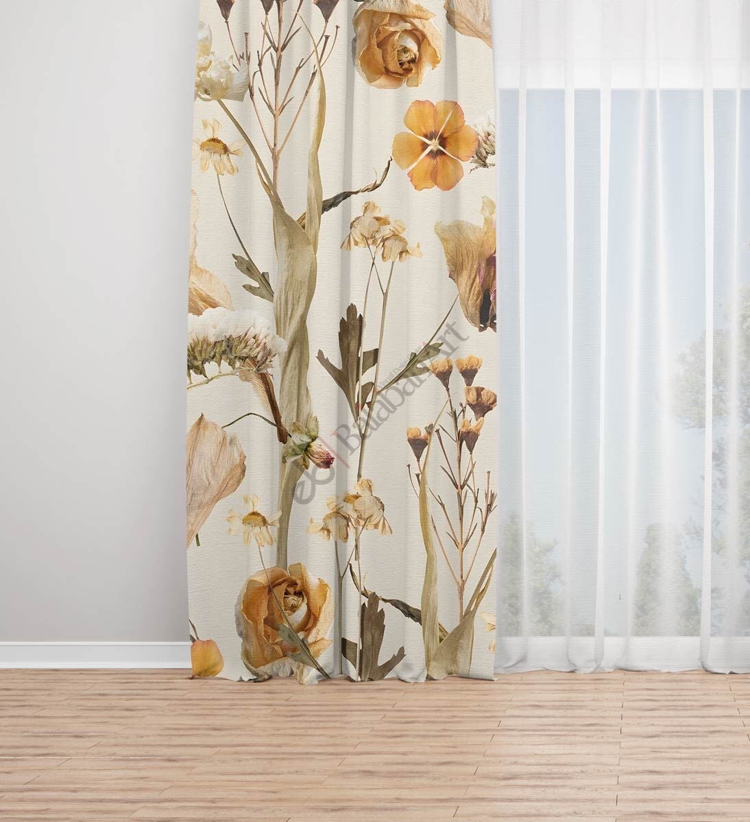 Sonbahar Ağaç yapraklar Dijital Baskılı Fon Perde Tek Kanat 140x250 cm