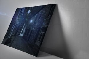 Taş Ev ve Dolunay Led Işıklı Kanvas  Tablo