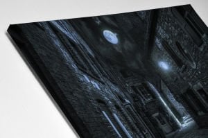 Taş Ev ve Dolunay Led Işıklı Kanvas  Tablo