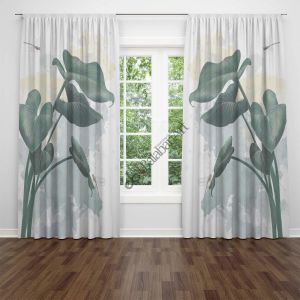 Yaprak ve Yusufcuk Desenli Dijital Baskılı Fon Perde Çift Kanat 280x250 cm