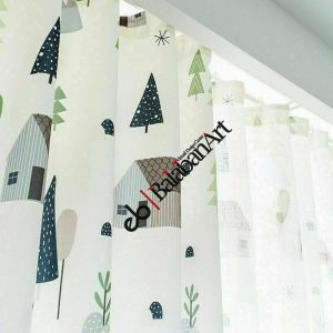 Yaprak ve Yusufcuk Desenli Dijital Baskılı Fon Perde Çift Kanat 280x260 cm