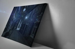 Taş Ev ve Dolunay Led Işıklı Kanvas  Tablo 45x65 cm
