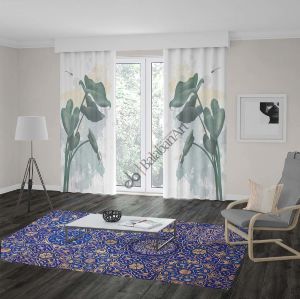Yaprak ve Yusufcuk Desenli Dijital Baskılı Fon Perde Çift Kanat 280x260 cm