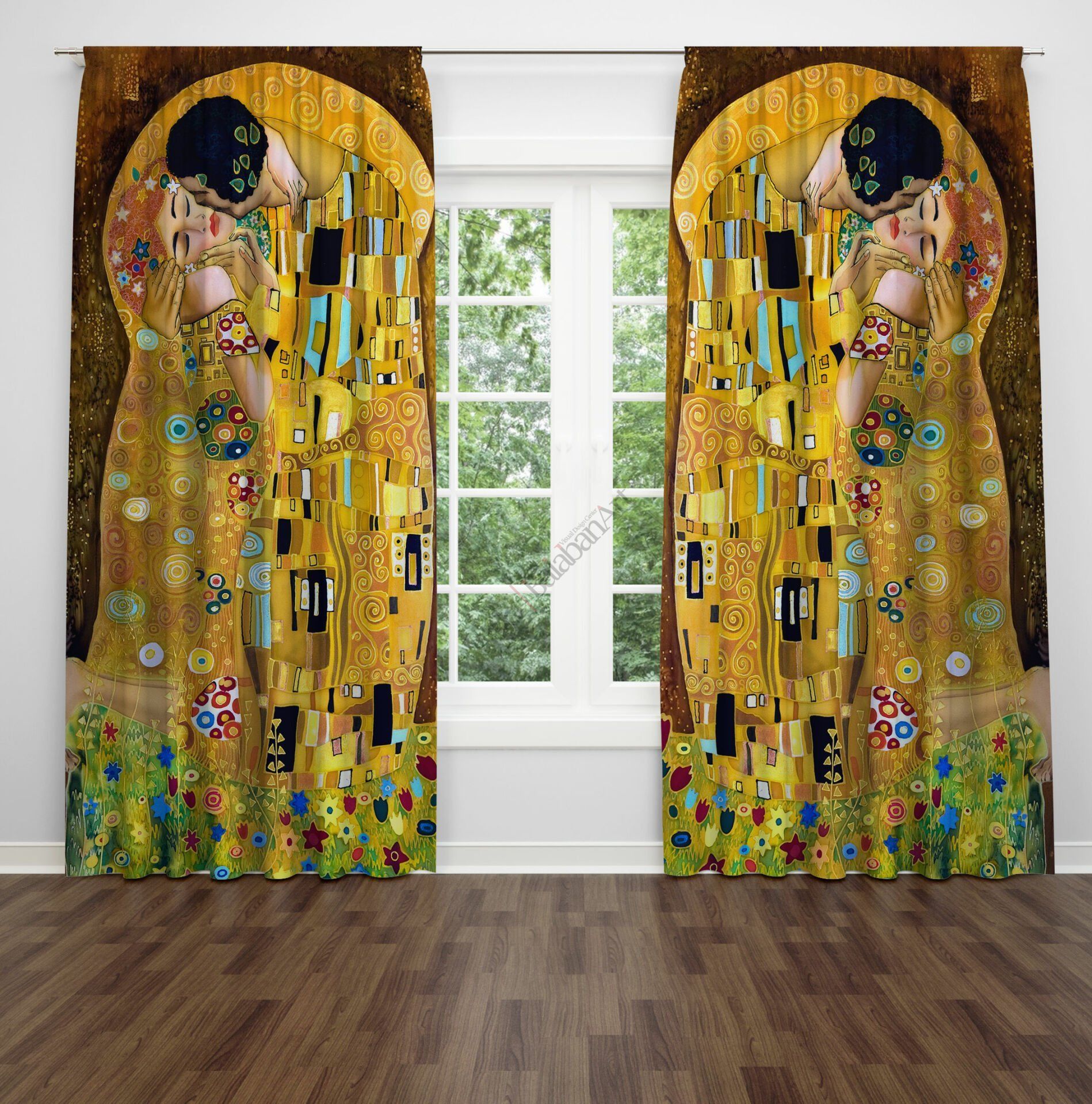 Gustav Klimt Öpücük Tek Kanat Fon Perde Çift Kanat 280x250 cm