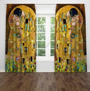 Gustav Klimt Öpücük Tek Kanat Fon Perde Çift Kanat 280x250 cm