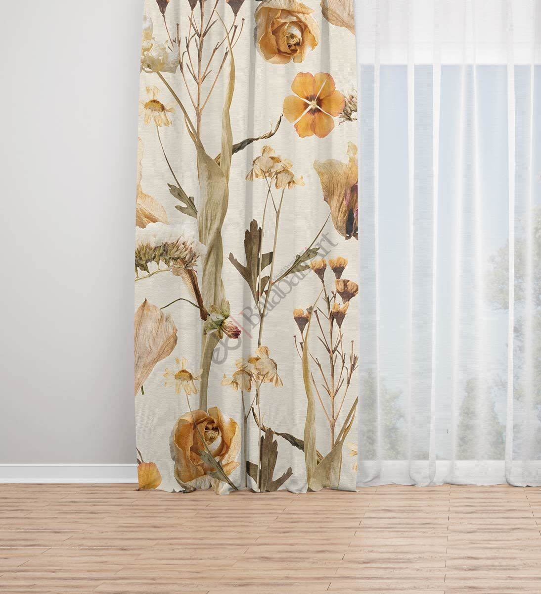 Sonbahar Ağaç yapraklar Dijital Baskılı Fon Perde Tek Kanat 140x270 cm