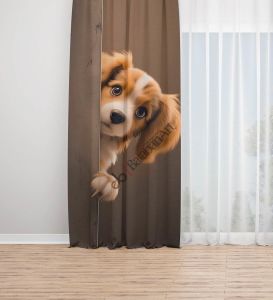 Sevimli Köpek Desenli Dijital Baskılı Fon Perde Tek Kanat 140x240 cm