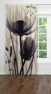 Karakalem Çiçek Dijital Baskılı Fon Perde Tek Kanat 140x250 cm