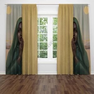 Siyahi Zenci Kadın Baskılı Dijital Fon Perde