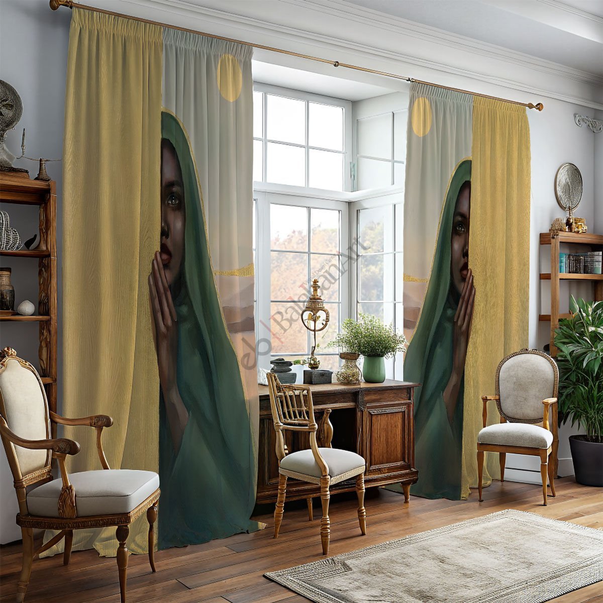 Siyahi Zenci Kadın Baskılı Dijital Fon Perde