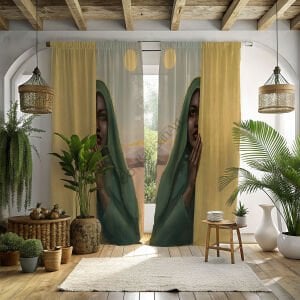 Siyahi Zenci Kadın Baskılı Dijital Fon Perde