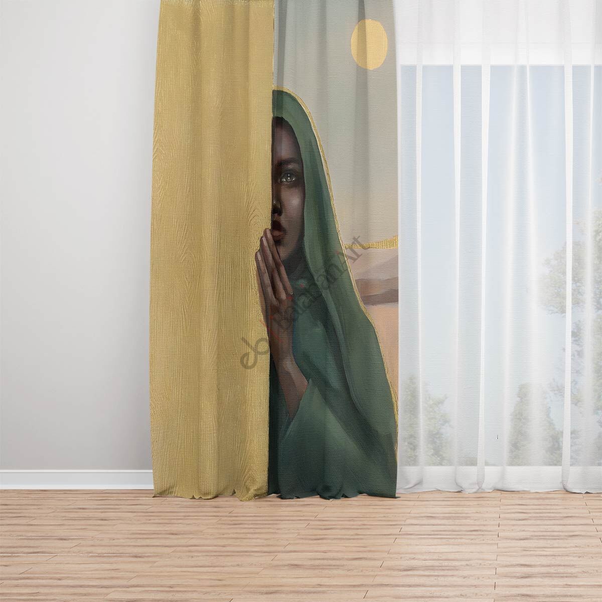 Siyahi Zenci Kadın Baskılı Dijital Fon Perde Tek Kanat 140x240 cm