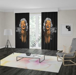 marilyn monroe and weapon dijital baskılı fon perde Çift Kanat 280x280 cm