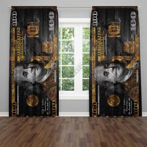 Dolar Benjamins Franklins dijital baskılı fon perde Çift Kanat 280x270 cm
