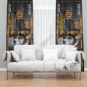 Dolar Benjamins Franklins dijital baskılı fon perde Çift Kanat 280x270 cm