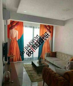 Papatya Arı ve Çiçekli dijital baskılı Sahne fon perde Tek Kanat 140x250 cm